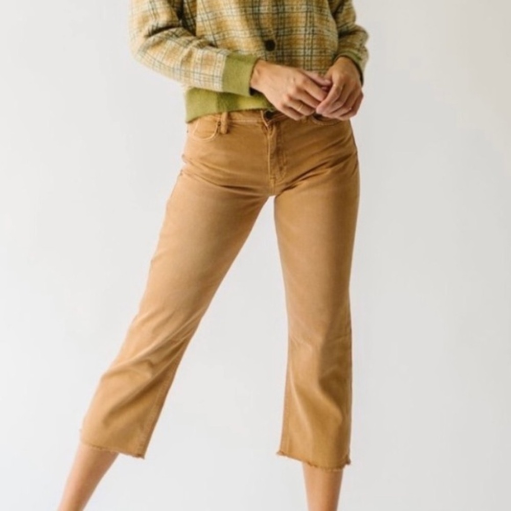 TNR JEANS X PIPER & SCOOT 24 Haylen Crop wide leg raw hem jeans in mustard